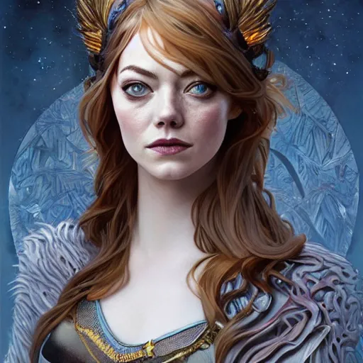 Prompt: a photograpic portrait of a anthropomorphic norse mythology Emma Stone wearing furry clothes, fantasy, intricate, elegant, highly detailed, digital painting, artstation, concept art, smooth, sharp focus, illustration, art by artgerm and H R Giger and alphonse mucha