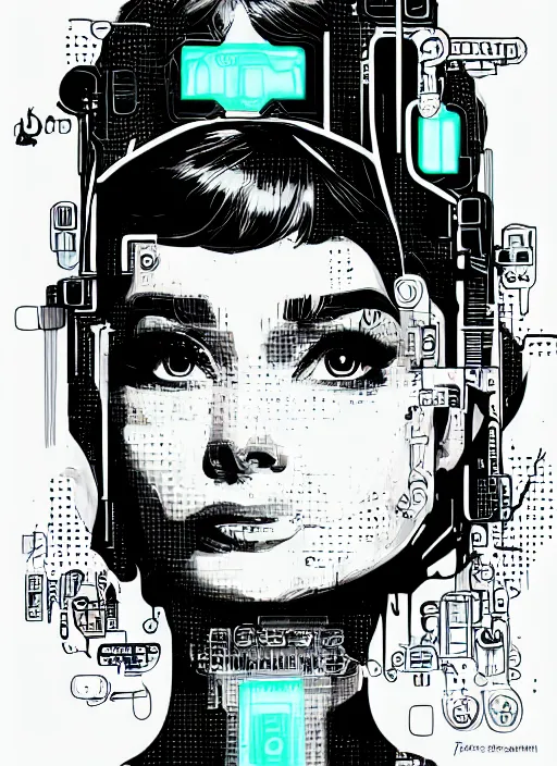 Image similar to audrey hepburn, detailed cyberpunk portrait by tim doyle