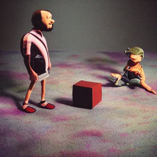 Prompt: claymation boards of canada photoshoot