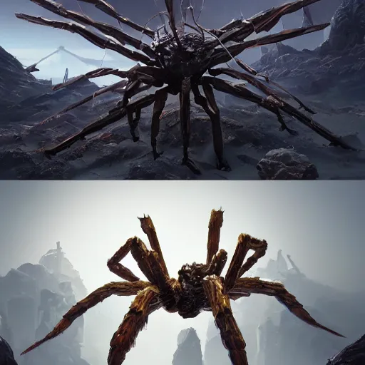 Image similar to make a giant crystal spider by greg rutkowski, sung choi, mitchell mohrhauser, maciej kuciara, johnson ting, maxim verehin, peter konig, 8 k photorealistic, cinematic lighting, hd, high details, dramatic, atmosphereric, trending on artstation