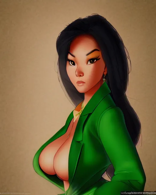 Prompt: alluring heavy filipina woman character portrait, by don bluth, wearing green blazer, sci - fi environment, highly detailed, dynamic shadows, 4 k, wallpaper - 1 0 2 4