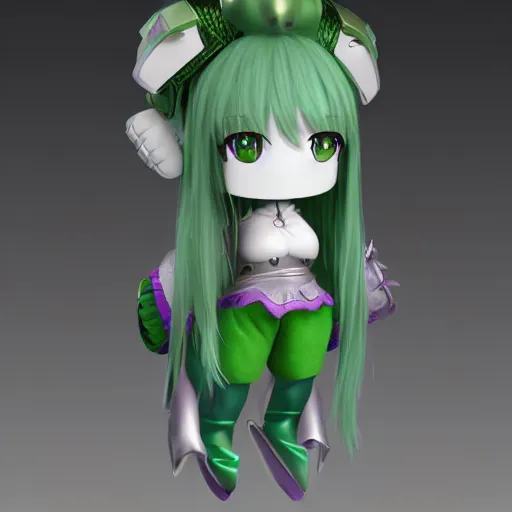 Prompt: cute fumo plush of a knight girl of a royal legion, anime girl with long hair, matcap green and purple metal reflectance, vray