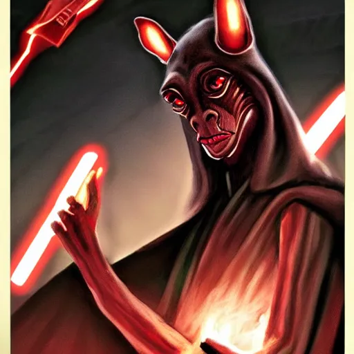 Image similar to jar jar binks as a sith lord, dark fantasy