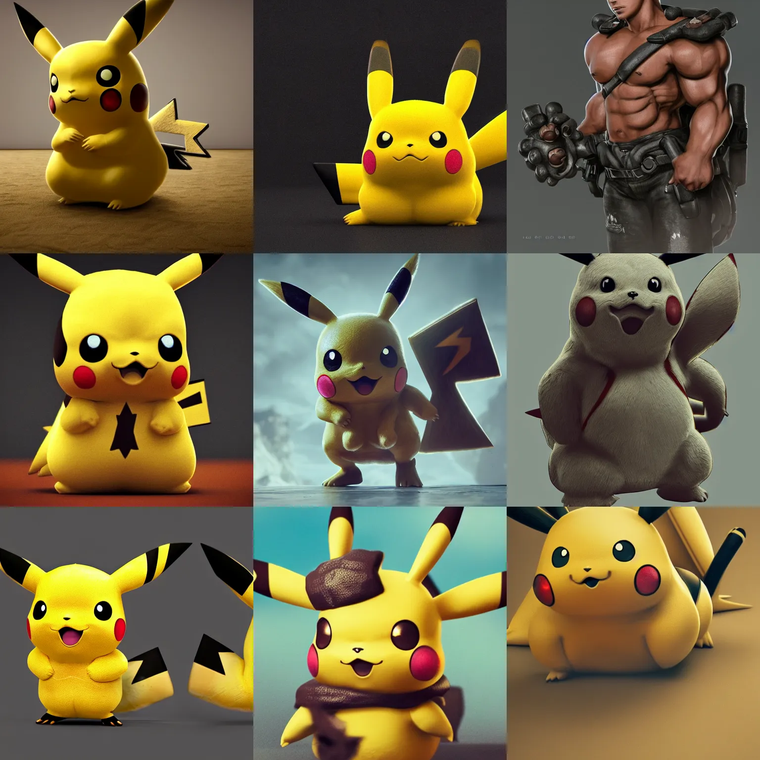 Prompt: Pikachu with a strong body and strong arms, ultra realistic, concept art, intricate details, dark, highly detailed, photorealistic, octane render, 8k, unreal engine