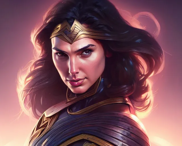 Image similar to photography of gal gadot, deep focus, futuristic, intricate, elegant, highly detailed, digital painting, artstation, concept art, matte, sharp focus, illustration, hearthstone, art by artgerm and greg rutkowski and alphonse mucha