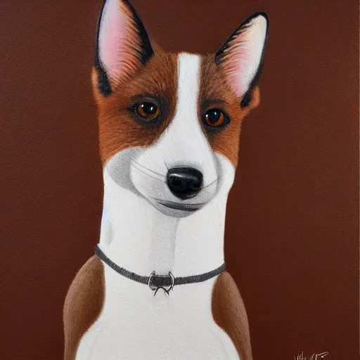 Image similar to ultra detailed painting of a short haired fox terrier mixed with a jack russel with dark brown fur