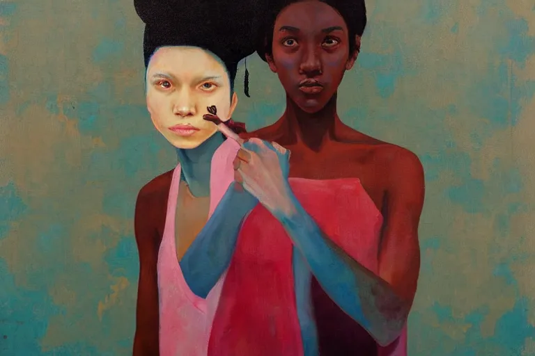 Image similar to a girl pirate with iridescent skin by amy sherald