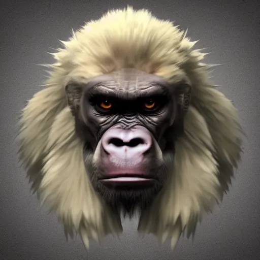 Image similar to angry old tough rough looking albino gorilla. scars, scary, gruffness, interesting 3 d character concept by square enix, in the style of league of legends, hyper detailed, character modeling, cinematic, final fantasy, video game character concept, ray tracing, fur details, maya, c 4 d