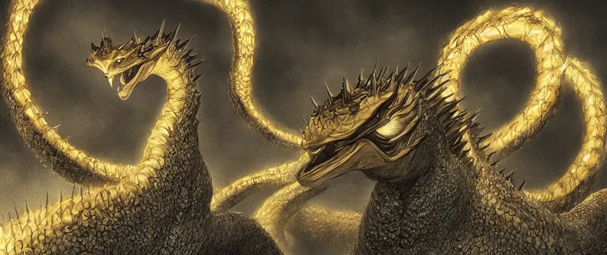 Image similar to “ a extremely detailed stunning portraits of king ghidorah by allen william on artstation ”