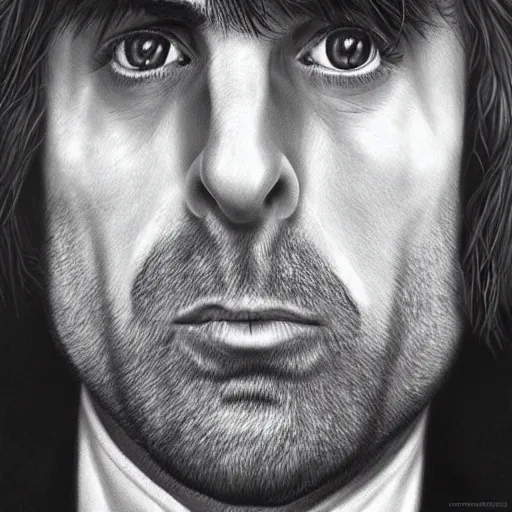 Image similar to Caricature portraits done of Liam Gallagher, realistic, hyperrealistic, very realistic, highly detailed, very detailed, extremely detailed, detailed, oil painting, digital art, trending on artstation