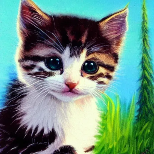 Prompt: bob ross painting of a kitten