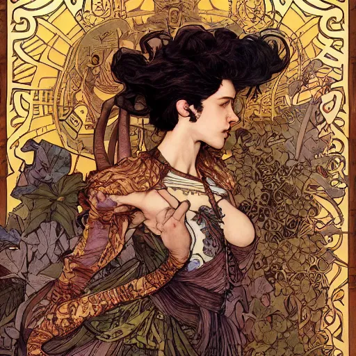 Image similar to a detailed picture of harrier du bois's bizarre adventure, intricate, elegant, highly detailed, digital painting, artstation, concept art, matte, sharp focus, illustration, art by rebecca guay and by arthur rackham and by alphonse mucha and by john william waterhouse