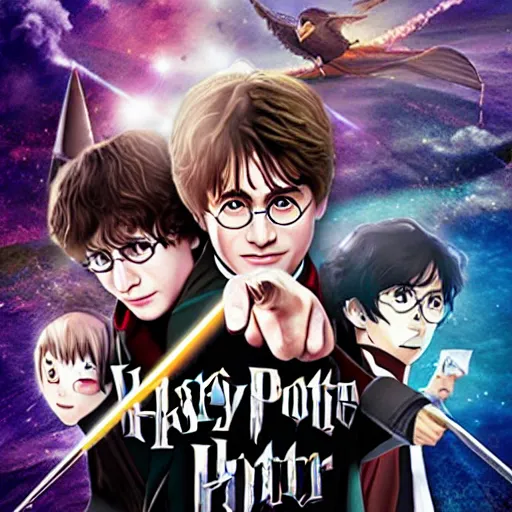 Prompt: promotional poster for harry potter movie as an anime