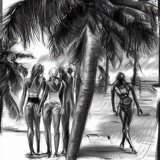 Prompt: a sketch drawing, holidays, maui, beach, beautiful people, in style gabo mendoza, trending on artstation