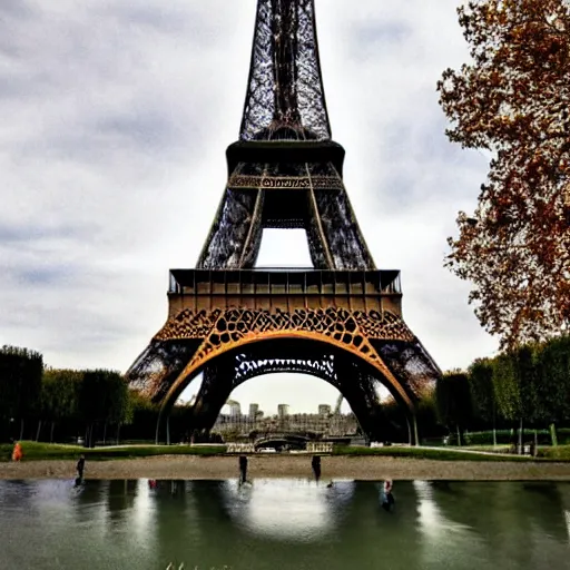 Prompt: eiffel tower constructed out of wood, beautiful, stunning, coherent, landscape photo, realistic