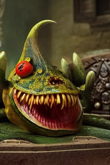 Prompt: very very intricate photorealistic photo of a piranha plant in an episode of game of thrones, photo is in focus with detailed atmospheric lighting, award - winning details