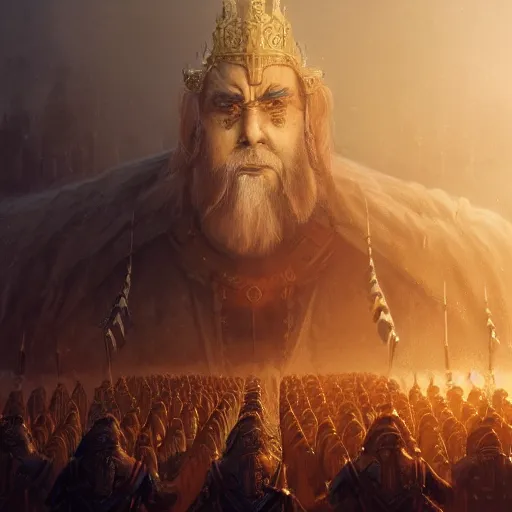 Image similar to John TotalBiscuit Bain as the god king emperor, realistic character concept, high fantasy, light atmosphere, golden ratio, cinematic lighting, hyperdetailed, high resolution, insanely detailed and intricate, artstation, Marc Simonetti, Greg Rutkowski, octane render, 8k