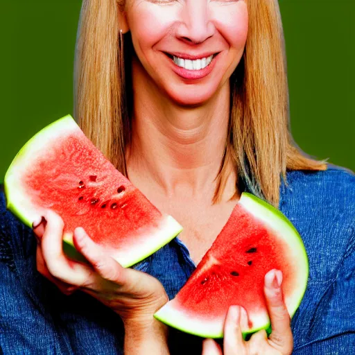 Prompt: digital portrait of Lisa Kudrow eating a watermelon