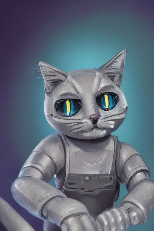 Prompt: a cat robot, painted by wally wood and matt jefferies, trending on artstation, bright macro view pixar, award - winning, blueprint, chillwave, realism