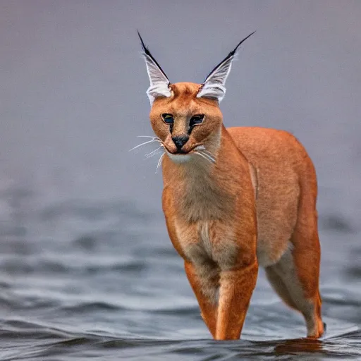 Prompt: artistic professional photograph of a Caracal swimming