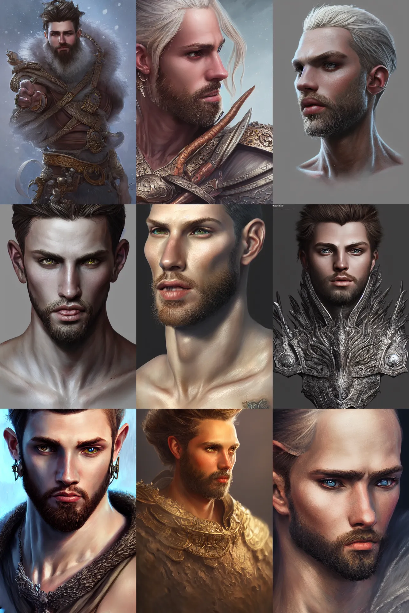 Prompt: beautiful male, highly detailed, d & d, fantasy, highly detailed, digital painting, trending on artstation, concept art, sharp focus, illustration, global illumination, ray tracing, realistic shaded, art by małgorzata kmiec