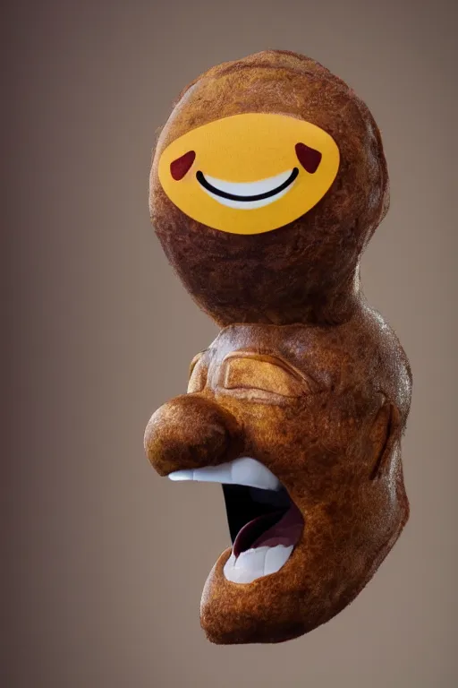 Prompt: A photo of a taxidermied laughing emoji, ultra realistic, detailed