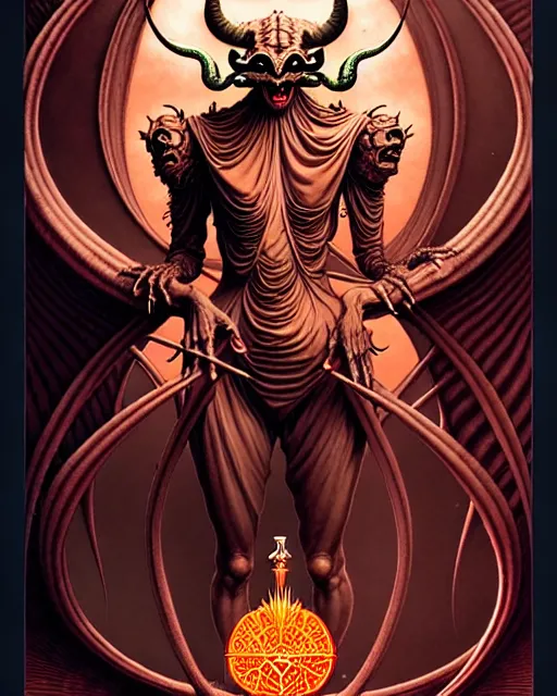 Image similar to the devil tarot card, fantasy character portrait made of fractals, ultra realistic, wide angle, intricate details, the fifth element artifacts, highly detailed by peter mohrbacher, hajime sorayama, wayne barlowe, boris vallejo, aaron horkey, gaston bussiere, craig mullins