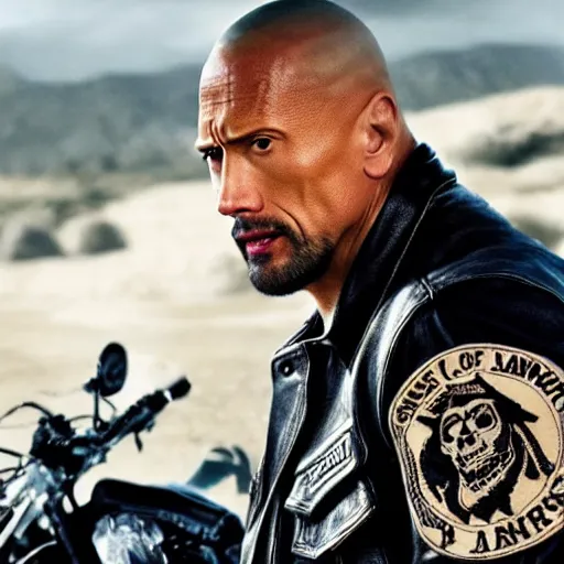 Prompt: dwayne johnson in sons of anarchy 4 k detailed