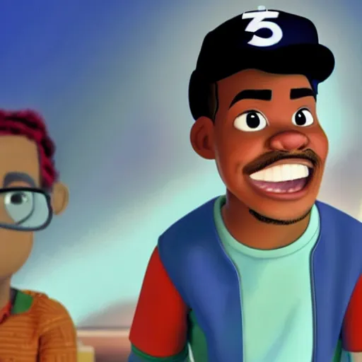 Image similar to a tv still of Chance The Rapper starring in a 2006 Pixar Animated movie