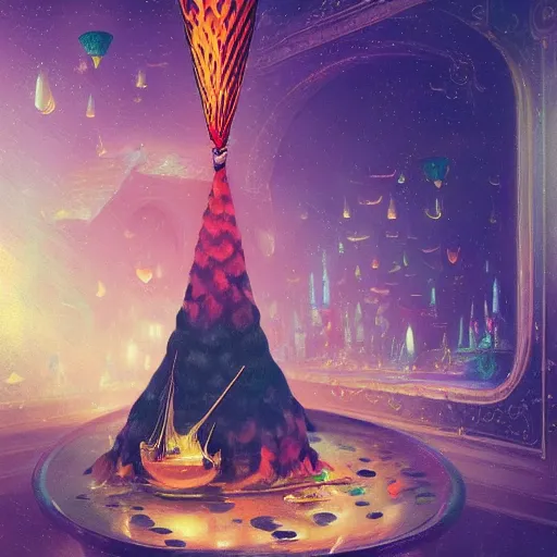 Prompt: inferno realistic intricate paris cone longhair cat wok singularity mushroom, by robert henri and beeple and maria sibylla merian, black velvet painting, photoillustration, impressionism