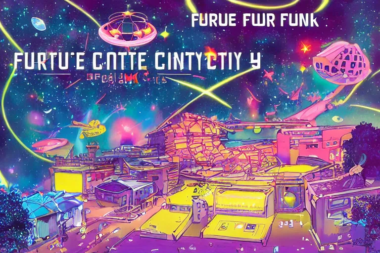 Image similar to future funk space city