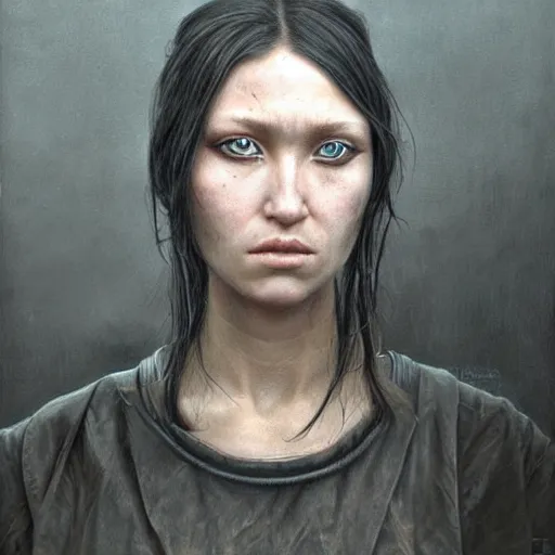 Prompt: a hyperrealistic portrait painting of a beautiful female cyberpunk warrior, by john kenn mortensen, highly detailed,