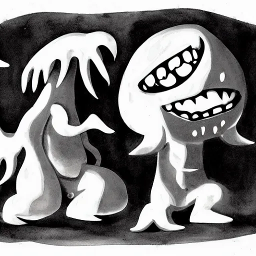 Prompt: inkwash translucent cartoon monster