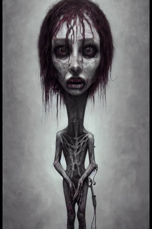 Prompt: surrealism crayon cartoon grunge of a creepy horror nurse girl . intricate artwork. nightmare fuel. terrifying. by zdzisław Beksiński, wlop, dan mumford , trending on artstation, greg rutkowski very coherent symmetrical artwork. cinematic, hyper realism, high detail, octane render, 8k