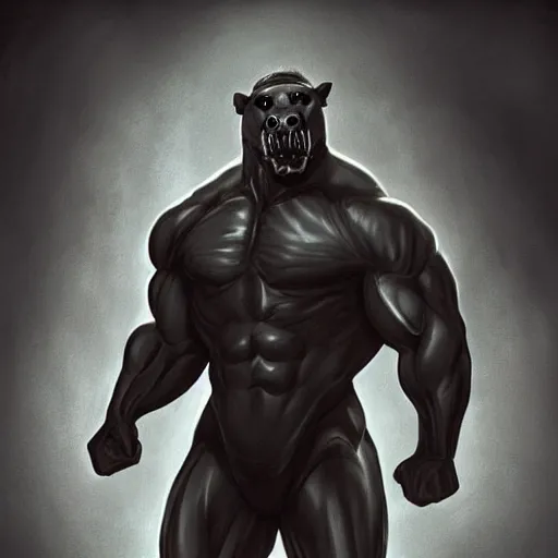 Image similar to splash art of a hulking muscular black - coated anthropomorphic horse supersoldier in a research facility wearing a combat kevlar outfit, highly detailed, furry, furaffinity, exaggeratedly buff physique, digital painting, artstation, illustration, art by artgerm, greg rutkowski, sakimichan