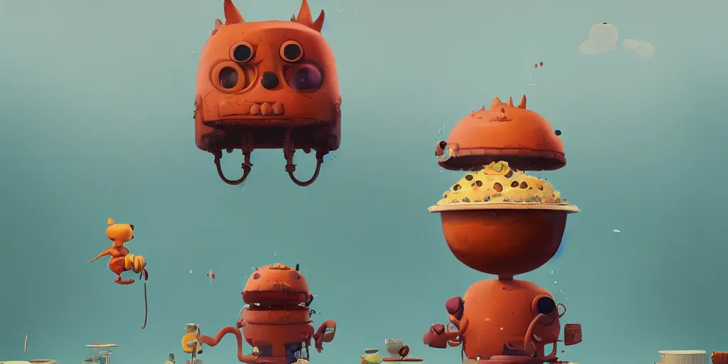 Prompt: cute cartoon monster baking a huge cake by Goro Fujita and Simon Stalenhag , 8k, trending on artstation, hyper detailed, cinematic