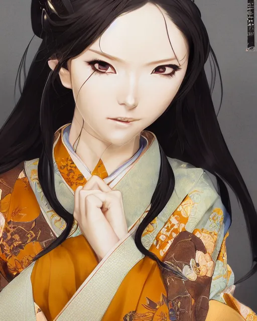Image similar to A professional anime portrait of Ssunbiki as a beautiful woman wearing a kimono from Skyrim, by Stanley Artgerm Lau, WLOP, Rossdraws, James Jean, Andrei Riabovitchev, Marc Simonetti, and Sakimichan, highly detailed, ultra detailed, golden hour, trending on artstation, cgstudio