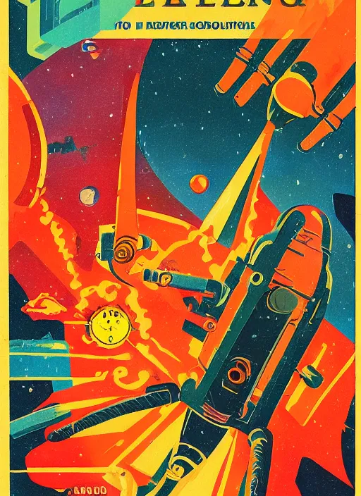 Image similar to old book cover, colorful illustration retro sci-fi