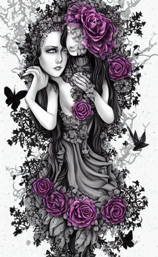 Image similar to tranquil oblivion, floral queen, Gothic flowers, artwork by artgem