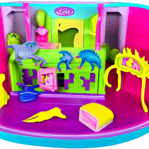 Image similar to a polly pocket type toy set that is themed around dinosaurs