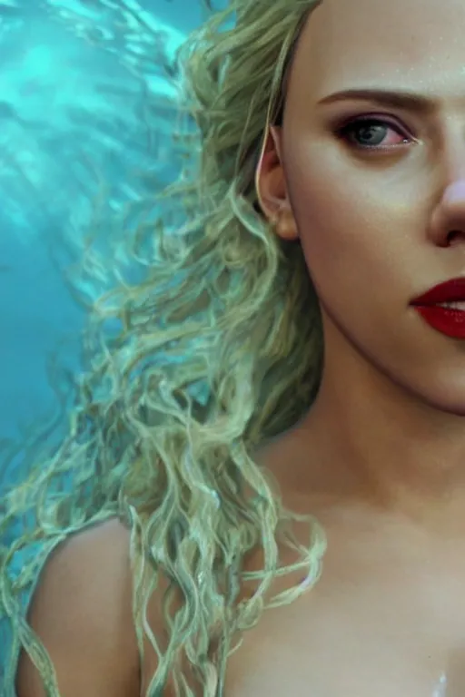 Prompt: scarlett johansson in a mermaid outfit fantasy, highly detailed face, 8 k