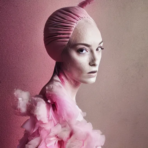 Prompt: tony danza in fashion photography, designer runway robe that looks like brain matter, billowing, pink, roiling, detailed, jovana rikalo, greg rutkowski