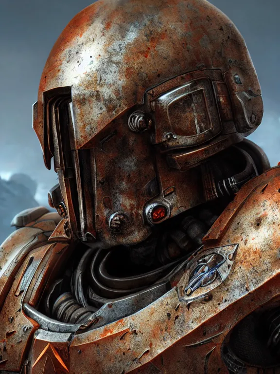 Prompt: portrait art of 8k ultra realistic lone space marine rusting, cinematic lighting, black armour, battered, fallout, trending on artstation, 4k, hyperrealistic, focused, extreme details, unreal engine 5, cinematic, masterpiece