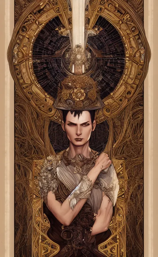 Image similar to julius caesar, front view, symetrical, full body, neutral background, intricate, sharp focus, illustration, aleksi briclot, rossbach, anna dittmann, rutkowski, mucha