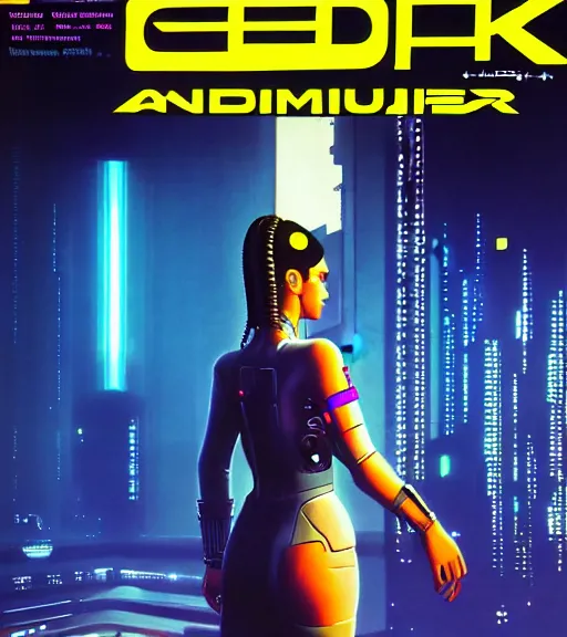 Prompt: cable plugged into cyberdeck, back of head, very beautiful cyberpunk woman, computer, 1 9 7 9 omni magazine cover, style by vincent di fate, cyberpunk 2 0 7 7, 4 k resolution, unreal engine, daz