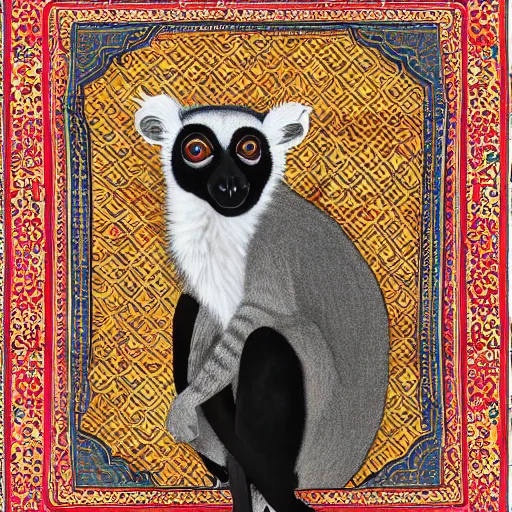 Prompt: lemur wearing traditional persian clothing