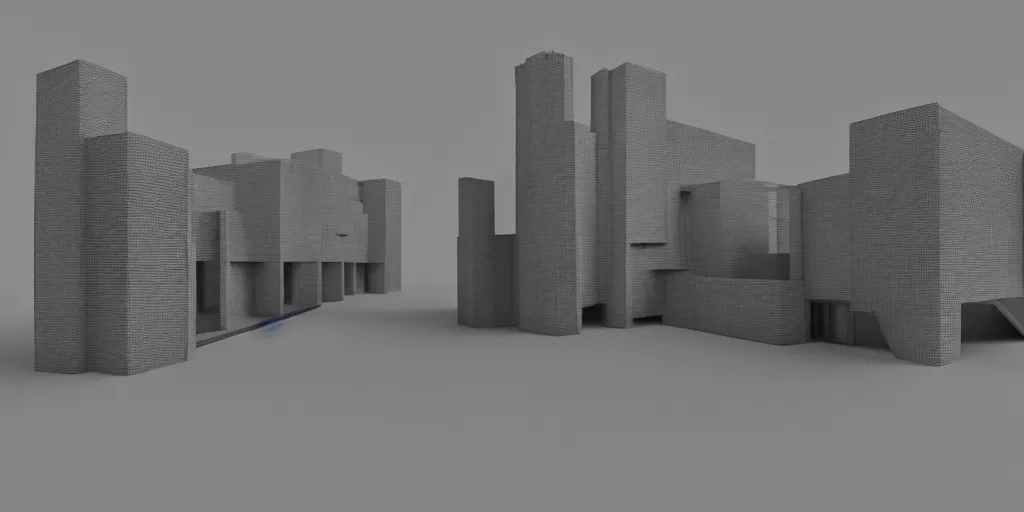 Image similar to 3 d octane model of a brutalism art gallery, highly detailed