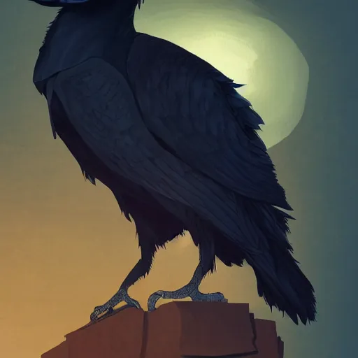 Image similar to Edgar Allan Poe as The Raven, a man with the beak of a raven, a raven that looks like Edgar Allen Poe , a haunting being that is part man and part bird, his nose is a black beak, ambient lighting, 4k, anime key visual, lois van baarle, ilya kuvshinov, rossdraws, artstation