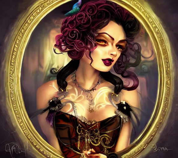 Prompt: beautiful female character inspired by new orleans mardi gras and rococo vampire bounty hunter | | digital artwork made by greg rutswork, anna dittmann and lois van barlee, symmetrical rim light, anatomically correct