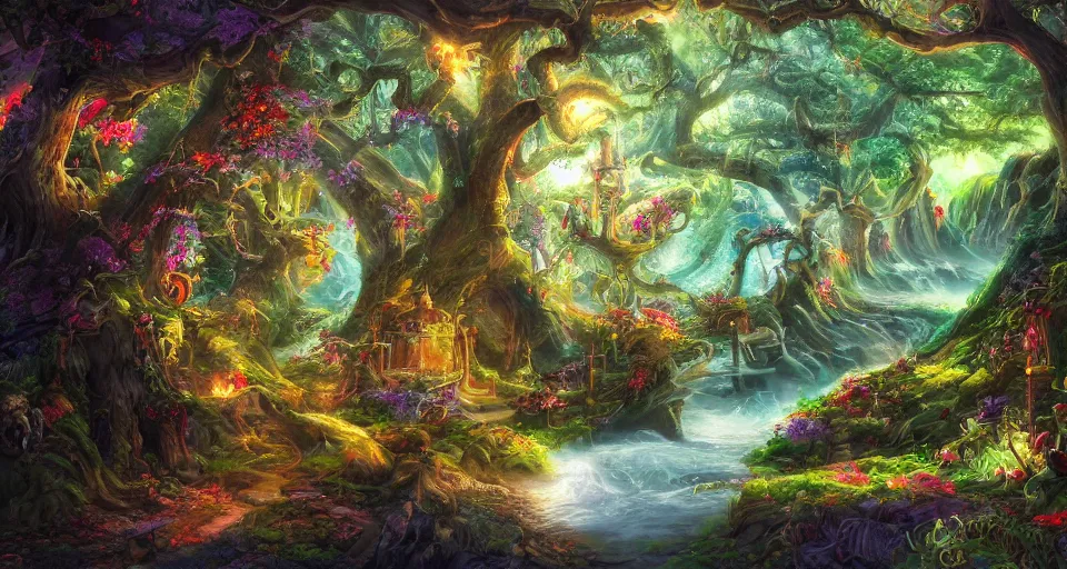 Prompt: Enchanted and magic forest, by Qian Xuan